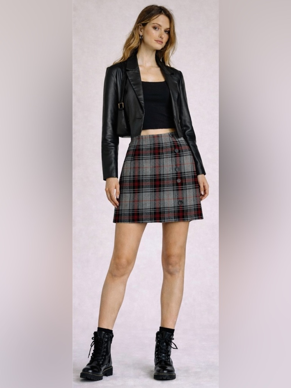Tommy Hilfiger Plaid Mini Skirt ❤️ Gray Red Academia Preppy Y2K Size 4
